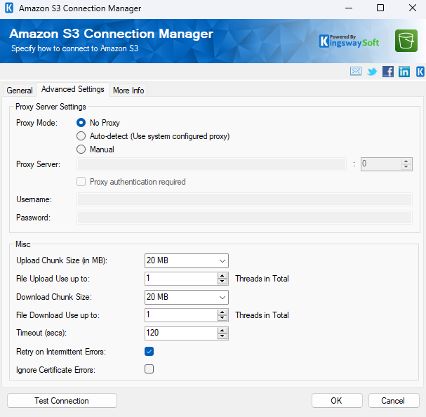 SSIS AWS S3 Connection - Advanced Settings